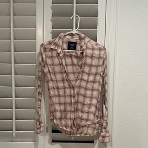 American Eagle Outfitters Pink Plaid Button Down Shirt